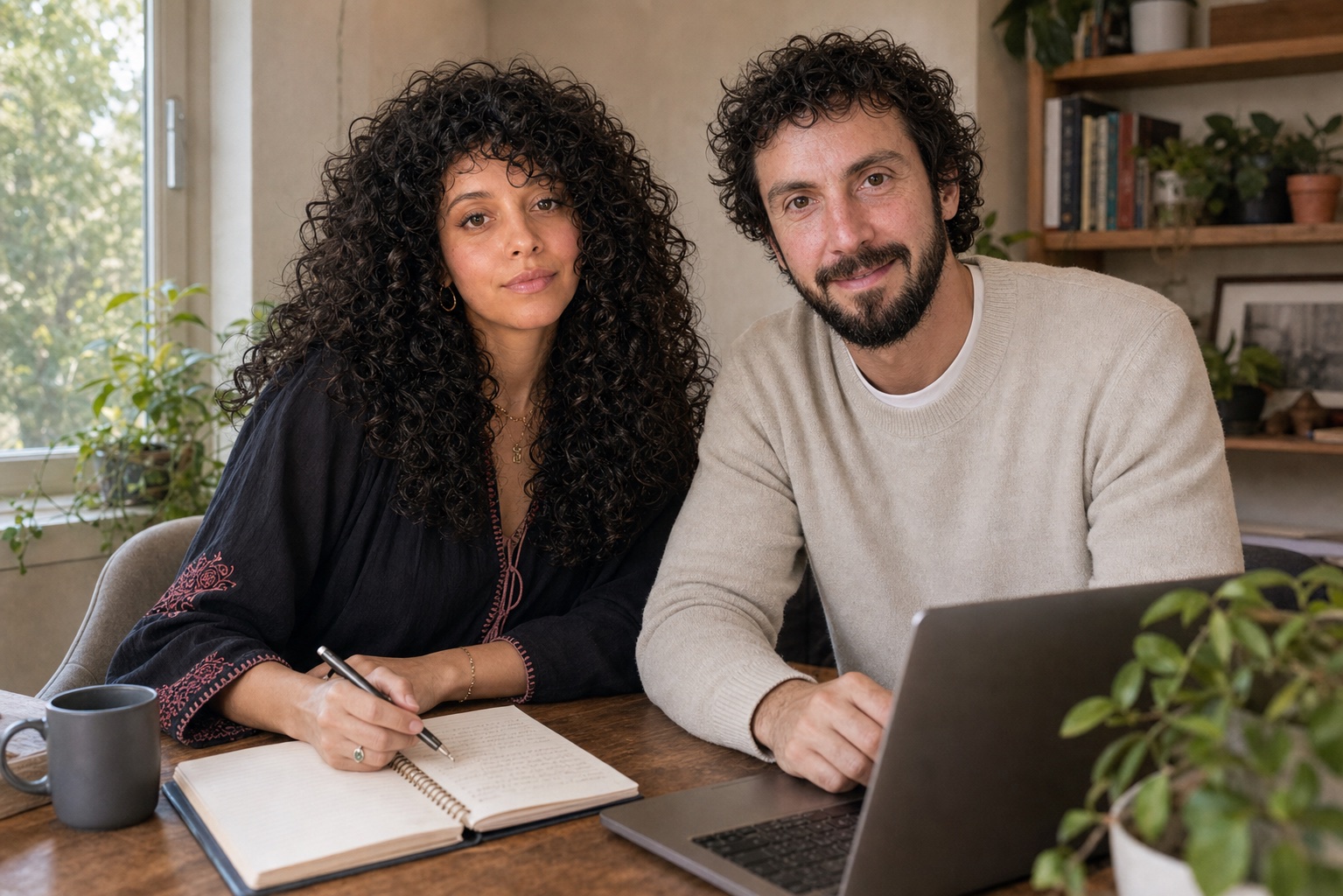 Susy and Stepan reviewing notes together at the Fruitful Lab workbench.
